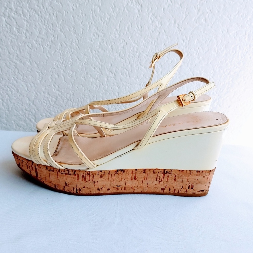 Prada Patent Leather Wedge Sandal Size 8.5